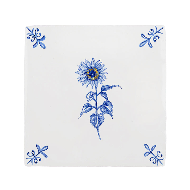 Sunflower Delft Tile, Gold Lustre