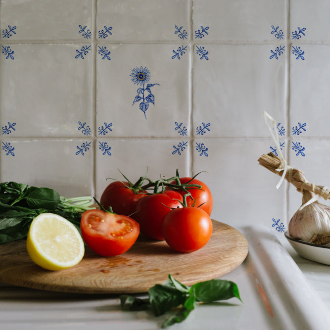 Sunflower Delft Tile, Gold Lustre