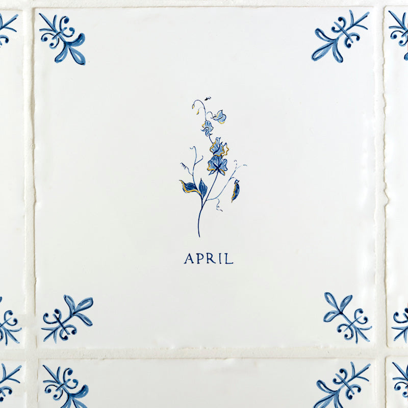 Sweet Pea Delft Tile, Gold Lustre