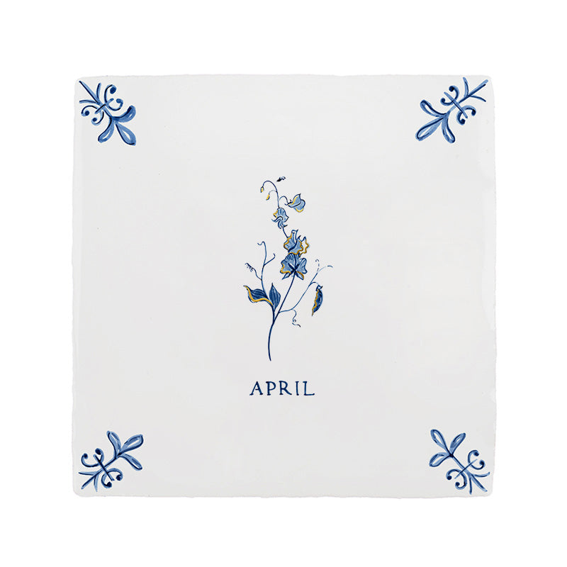 Sweet Pea Delft Tile, Gold Lustre