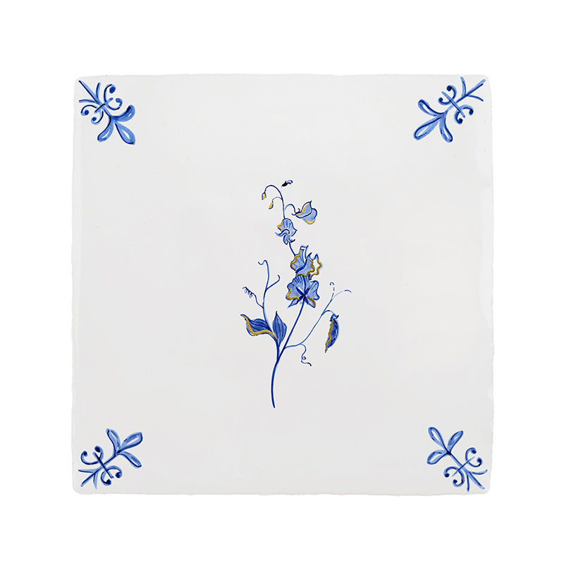 Sweet Pea Delft Tile, Gold Lustre
