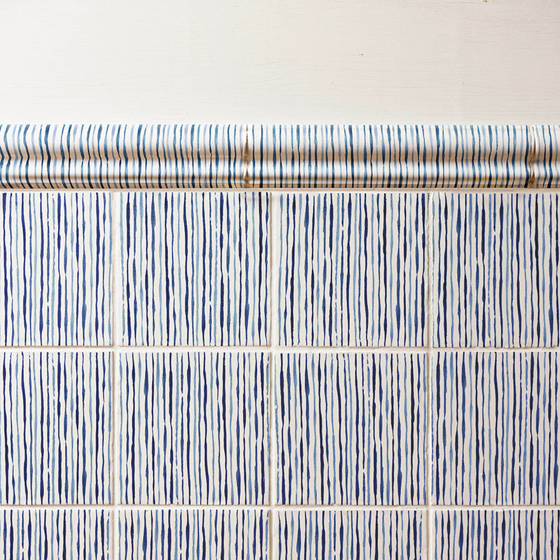 Ticking Stripe Tile, Blue