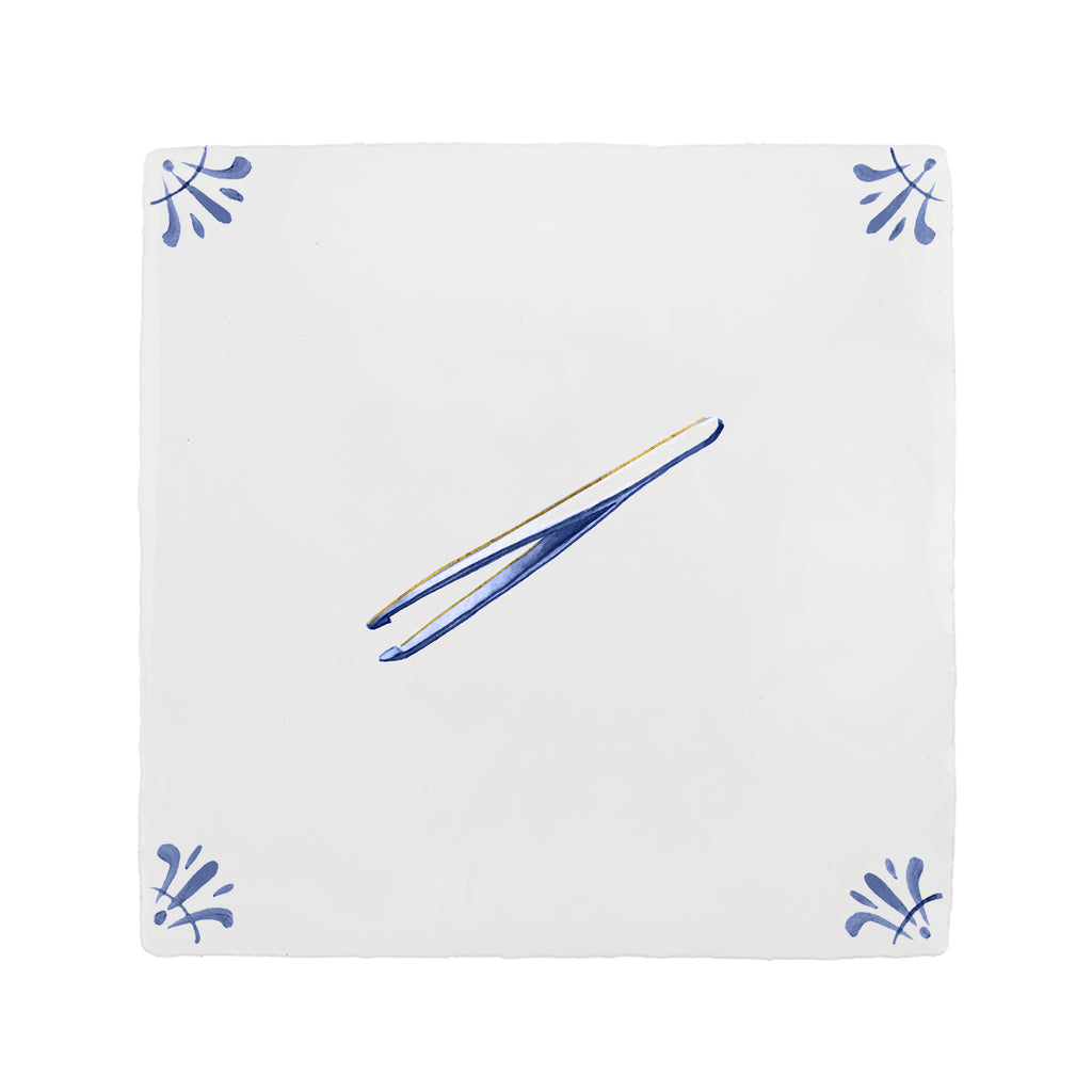 Tweezers Delft Tile, Gold Lustre
