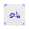 White tile with blue scooter design on a white background