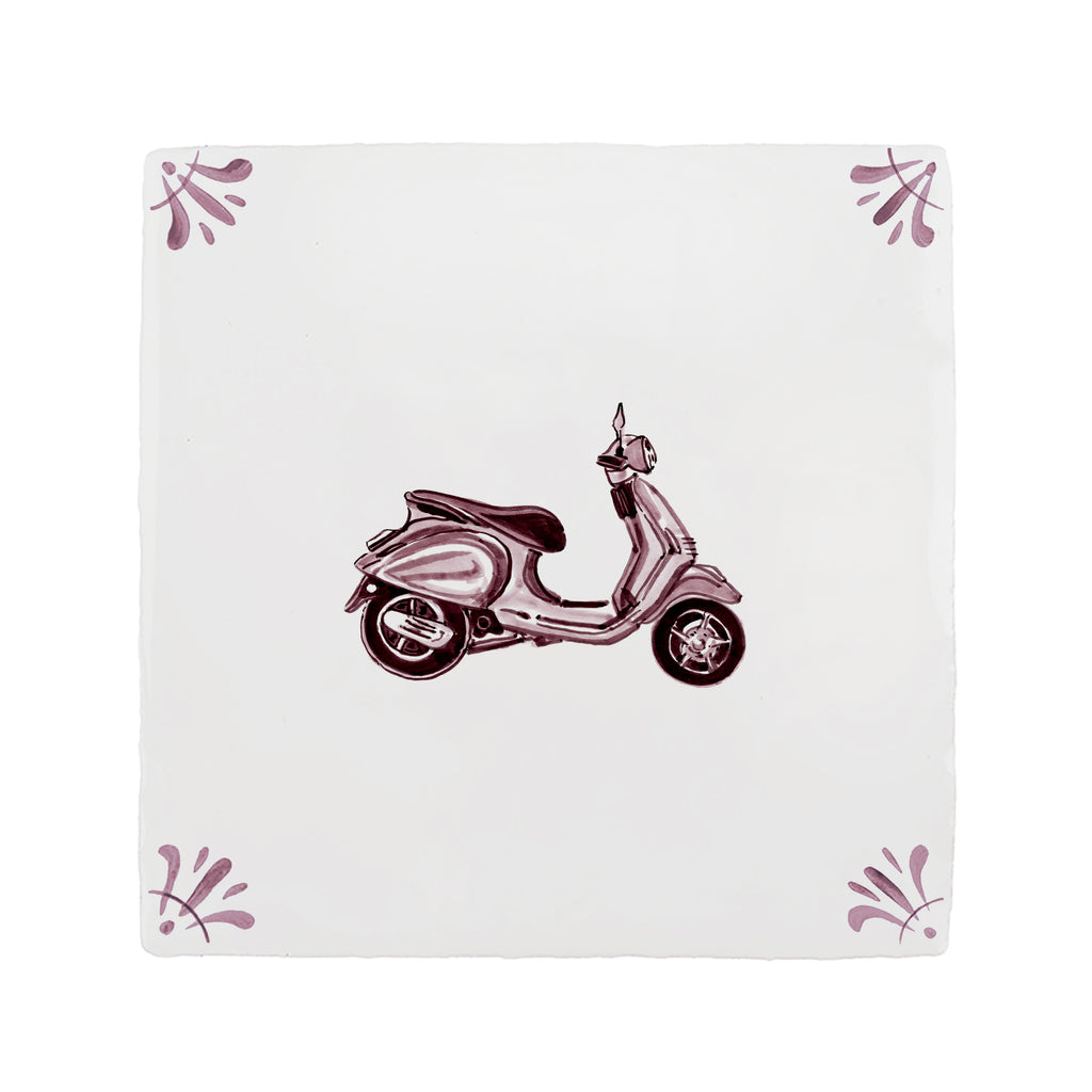 White tile with a manganese scooter design on a white background