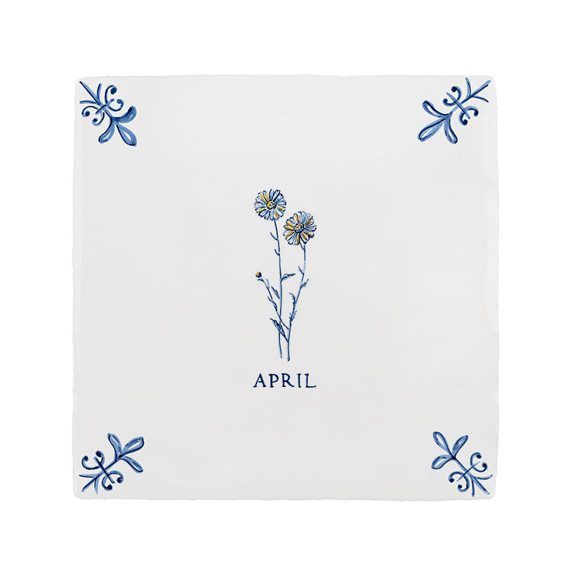 Wild Daisy Delft Tile, Gold Lustre
