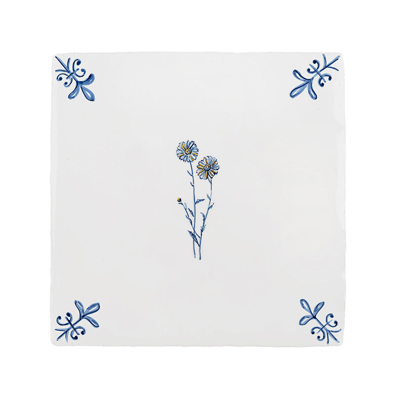 Wild Daisy Delft Tile, Gold Lustre