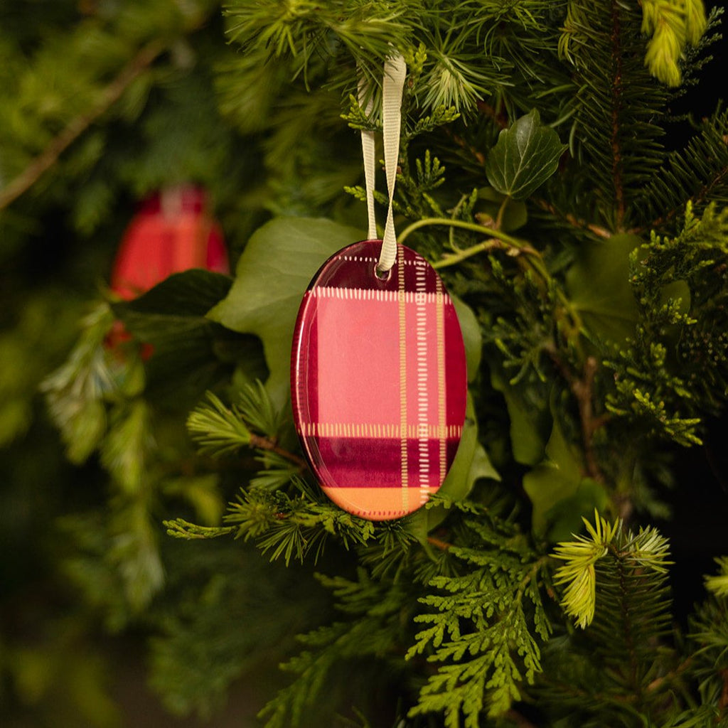 Tartan Charm Baubles, Brown and Pink