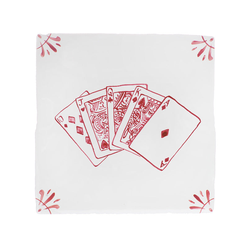 End of Line, Royal Flush Poker Delft Tile, Crimson