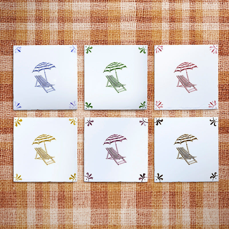Sun Lounger and Parasol Delft Tile