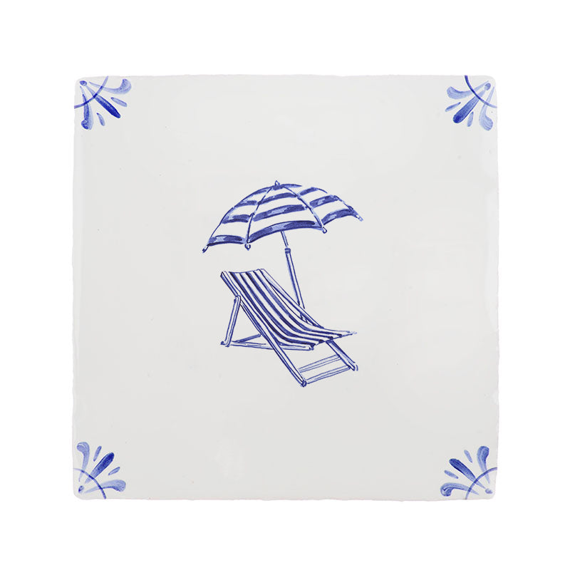 Sun Lounger and Parasol Delft Tile