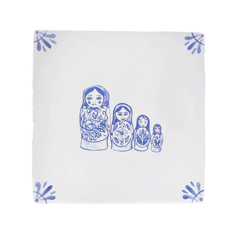 End of Line, Matryoshka Dolls Delft Tile, Blue