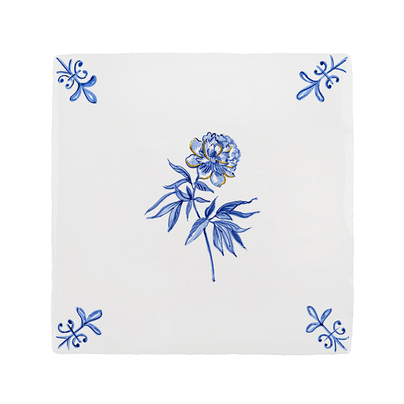 Peony Delft Tile, Gold Lustre