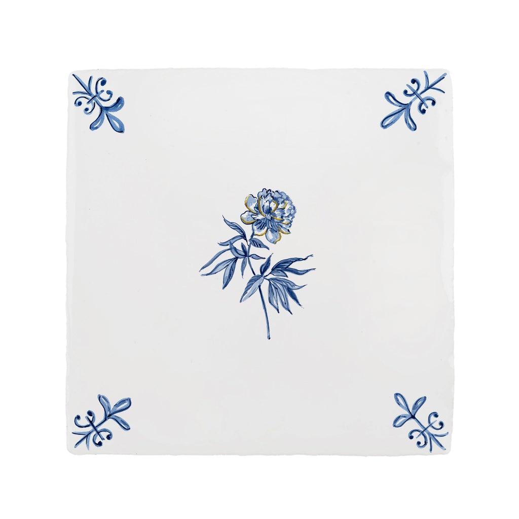 Peony Delft Tile, Gold Lustre