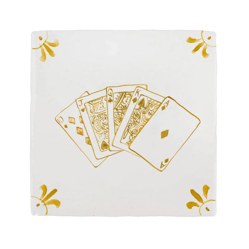 End of Line, Royal Flush Poker Delft Tile, Mustard
