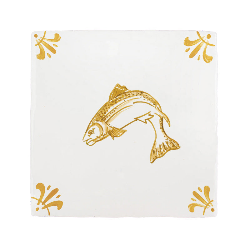 End of Line, Beauly Salmon Delft Tile, Mustard