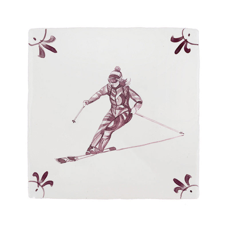 Skier Delft Tile