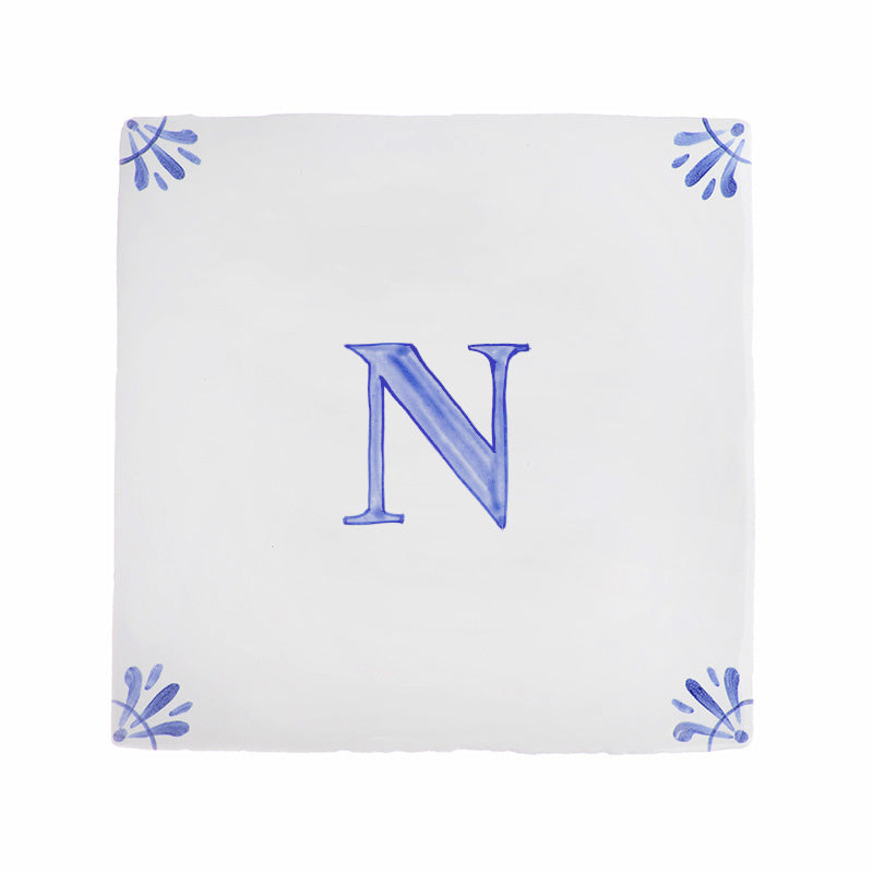 End of Line, Alphabet N Delft Tile, Blue | Petra Palumbo