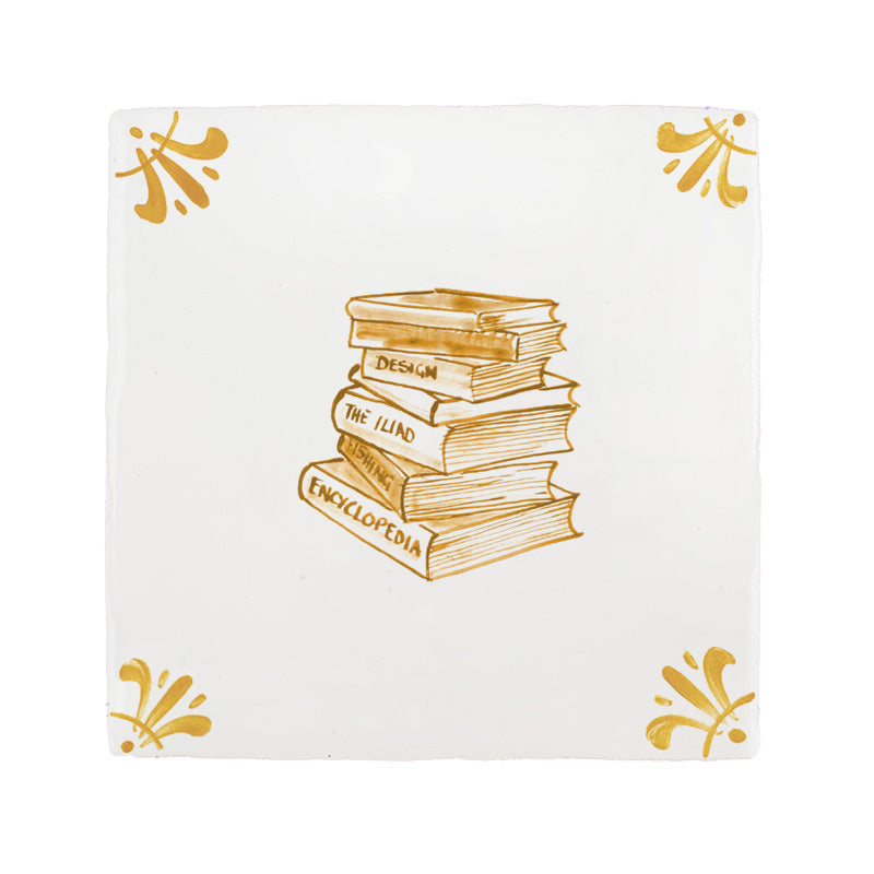 Stacked Books Delft Tile | Petra Palumbo