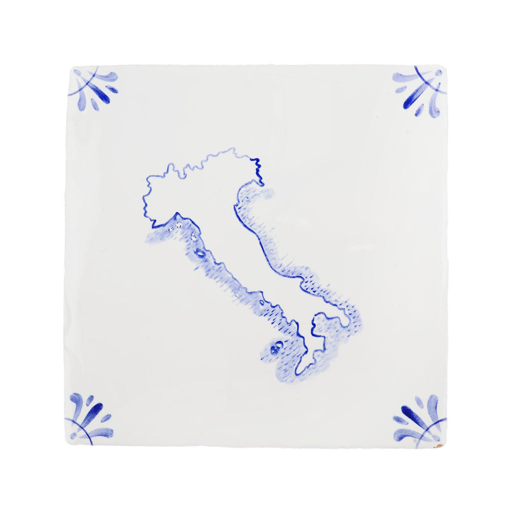 End of Line, Map of Italy Delft Tile, Blue