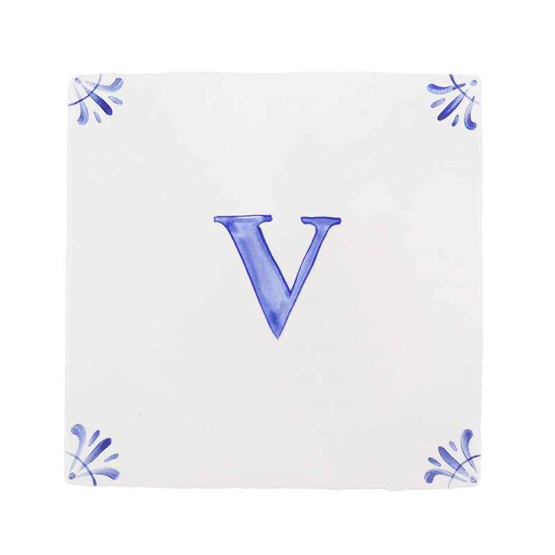 Alphabet V Delft Tile
